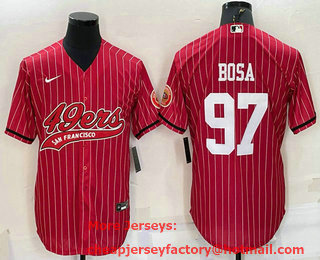 Men's San Francisco 49ers #97 Nick Bosa Red With Patch Cool Base Stitched Baseball Jersey