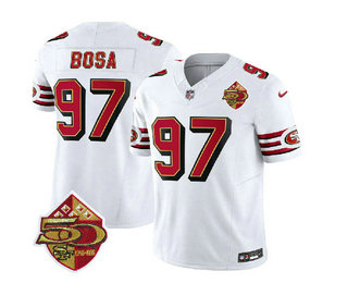 Men's San Francisco 49ers #97 Nick Bosa White 2023 FUSE 50th Patch Throwback Stitched Jersey