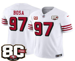 Men's San Francisco 49ers #97 Nick Bosa White 80th C Patch Alternate FUSE Vapor Jersey
