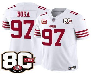 Men's San Francisco 49ers #97 Nick Bosa White 80th C Patch FUSE Vapor Jersey