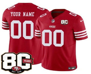 Men's San Francisco 49ers Active Player Custom Limited Red 80th Anniversary Patch FUSE Vapor Jersey