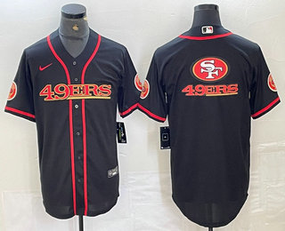 Men's San Francisco 49ers Big Logo Black Red Cool Base Stitched 2023 Baseball Jersey 11