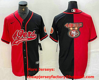 Men's San Francisco 49ers Big Logo Red Black White Blue Two Tone Stitched Baseball Jersey 13