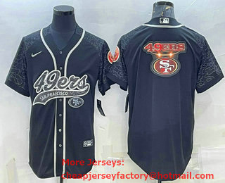 Men's San Francisco 49ers Black Reflective Team Big Logo With Patch Cool Base Stitched Baseball Jersey