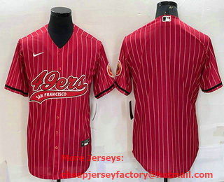 Men's San Francisco 49ers Blank Red Pinstripe With Patch Cool Base Stitched Baseball Jersey