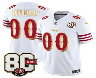 Men's San Francisco 49ers Custom Limited White 80TH Patch Rivalries FUSE Vapor Jersey