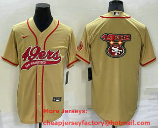 Men's San Francisco 49ers Gold Team Big Logo With Patch Cool Base Stitched Baseball Jersey
