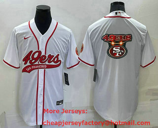 Men's San Francisco 49ers White Team Big Logo With Patch Cool Base Stitched Baseball Jersey