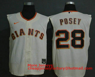 Men's San Francisco Giants #28 Buster Posey Cream 2020 Cool and Refreshing Sleeveless Fan Stitched MLB Nike Jersey