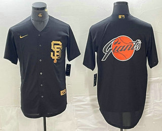 Men's San Francisco Giants Team Big Logo Black Gold Cool Base Stitched Baseball Jersey 11