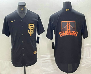Men's San Francisco Giants Team Big Logo Black Gold Cool Base Stitched Baseball Jersey 12