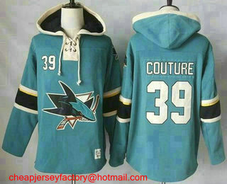 Men's San Jose Sharks #39 Logan Couture Teal Pullover Hoodie Stitched NHL Jersey