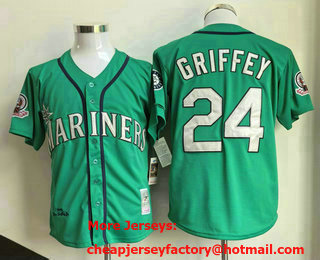 Men's Seattle Mariners #24 Ken Griffey Green 1995 Throwback Jersey