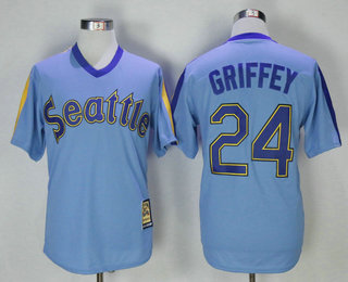 Men's Seattle Mariners #24 Ken Griffey Jr. Blue Throwback Cooperstown Collection Stitched MLB Mitchell & Ness Jersey