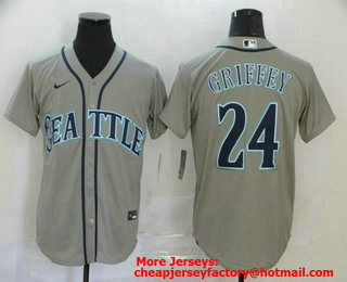 Men's Seattle Mariners #24 Ken Griffey Jr. Grey Stitched MLB Cool Base Nike Jersey