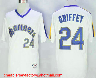 Men's Seattle Mariners #24 Ken Griffey Jr. White Pullover Stitched MLB 1984 Turn Back the Clock Jersey