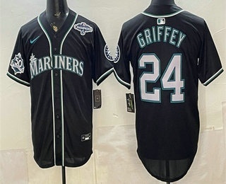 Men's Seattle Mariners #24 Ken Griffey Jr 50th Black Out Style Vapor Premier Limited Jersey