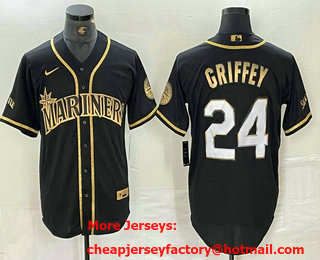 Men's Seattle Mariners #24 Ken Griffey Jr Black 2021 Golden Edition Stitched Cool Base Nike Jersey