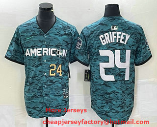 Men's Seattle Mariners #24 Ken Griffey Number Teal 2023 All Star Cool Base Stitched Jersey 03