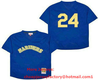 Men's Seattle Mariners #24 Ken Griffey Royal Blue Mesh Throwback Jersey