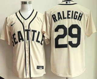 Men's Seattle Mariners #29 Cal Raleigh Cream Cool Base Jersey