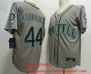 Men's Seattle Mariners #44 Julio Rodriguez Grey With Patch Stitched MLB Cool Base Nike Jersey