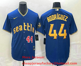 Men's Seattle Mariners #44 Julio Rodriguez Number Blue 2023 City Connect Cool Base Stitched Jersey 02