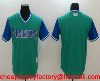 Men's Seattle Mariners Blank Aqua 2017 Little League World Series Players Weekend Stitched Nickname Jersey