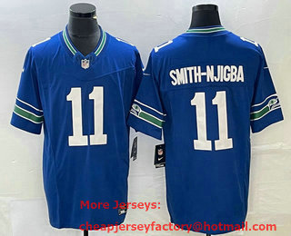 Men's Seattle Seahawks #11 Jaxon Smith Njigba Blue 2023 FUSE Vapor Limited Throwback Stitched Jersey