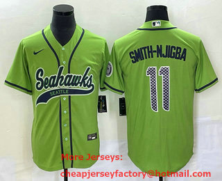 Men's Seattle Seahawks #11 Jaxon Smith Njigba Green With Patch Cool Base Stitched Baseball Jersey