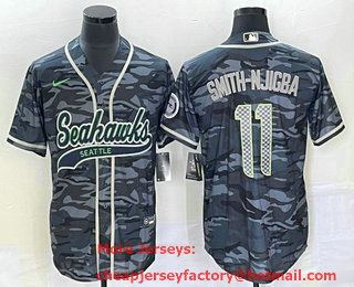 Men's Seattle Seahawks #11 Jaxon Smith Njigba Grey Camo With Patch Cool Base Stitched Baseball Jersey