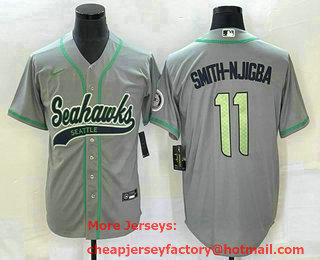 Men's Seattle Seahawks #11 Jaxon Smith Njigba Grey With Patch Cool Base Stitched Baseball Jersey