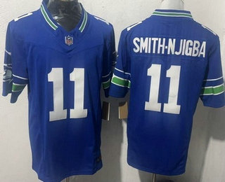 Men's Seattle Seahawks #11 Jaxon Smith Njigba Limited Blue Throwback FUSE Vapor Jersey