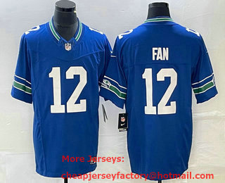 Men's Seattle Seahawks #12 Fan Blue 2023 FUSE Vapor Limited Throwback Stitched Jersey