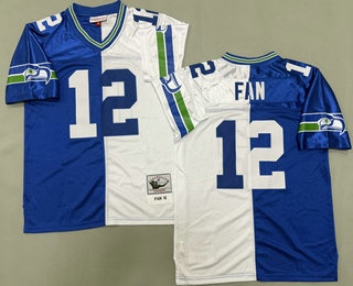 Men's Seattle Seahawks #12 Fan Blue White Split Throwback Jersey