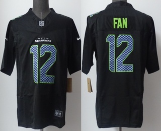 Men's Seattle Seahawks #12 Fan Limited Black Fashion FUSE Vapor Jersey