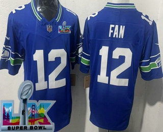 Men's Seattle Seahawks #12 Fan Limited Blue Super Bowl LX FUSE Vapor Jersey
