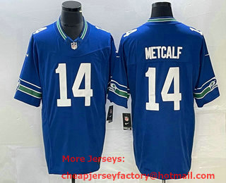 Men's Seattle Seahawks #14 DK Metcalf Blue 2023 FUSE Vapor Limited Throwback Stitched Jersey