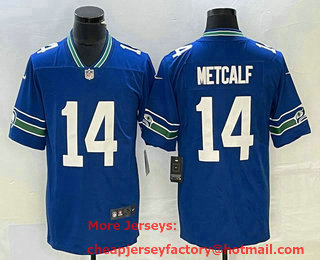 Men's Seattle Seahawks #14 DK Metcalf Blue Limited Stitched Throwback Jersey
