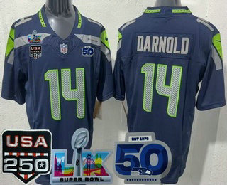 Men's Seattle Seahawks #14 Sam Darnold Limited Navy 250th 50th LX FUSE Vapor Jersey
