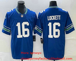Men's Seattle Seahawks #16 Tyler Lockett Blue 2023 FUSE Vapor Limited Throwback Stitched Jersey