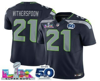 Men's Seattle Seahawks #21 Devon Witherspoon Limited Navy Super Bowl LX Patch And 50TH FUSE Vapor Jersey
