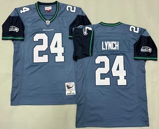 Men's Seattle Seahawks #24 Marshawn Lynch Navy 2010 Throwback Jersey