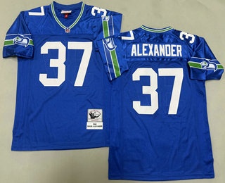 Men's Seattle Seahawks #37 Shaun Alexander Blue Throwback Jersey