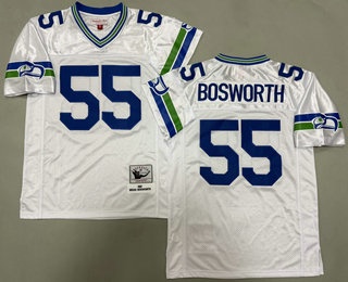 Men's Seattle Seahawks #55 Brian Bosworth White 1987 Throwback Jersey