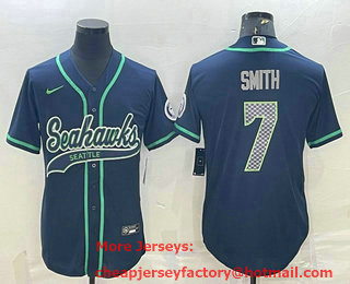 Men's Seattle Seahawks #7 Geno Smith Navy Blue With Patch Cool Base Stitched Baseball Jersey