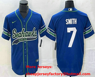 Men's Seattle Seahawks #7 Geno Smith Royal Throwback Cool Base Stitched Baseball Jersey