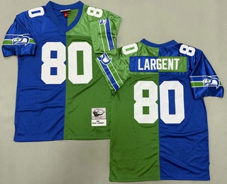 Men's Seattle Seahawks #80 Steve Largent Blue Green Split 1985 Throwback Jersey