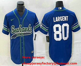 Men's Seattle Seahawks #80 Steve Largent Royal Throwback Cool Base Stitched Baseball Jersey