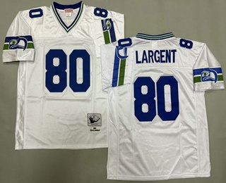 Men's Seattle Seahawks #80 Steve Largent White Throwback Jersey